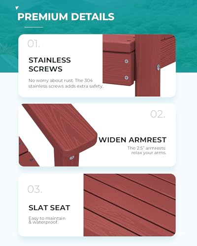 Image of SERWALL Outdoor Dining Set for 6, HDPE Dining Furniture Set with Umbrella Hole Cut-Out Table and 1 Dining Bench and 4 Chairs, All Weather Outdoor Dining Bench Sets, Red
