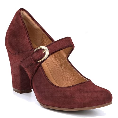 Image of SHODENSE Women Vintage Chunky High Heel Mary Jane Shoes Round Closed Toe Ankle Strap Dress Sandals 3 inch Block Heels Mary Jane Lolita Pumps Two-Toned Patchwork Buckle Office Lady Wedding Retro 4-11 M US