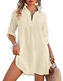 Picture of Ekouaer Beach Cover Ups for Women V Neck Bathing Suit Cover Up Bikini Swimsuit Coverup Beach Dress Shirt