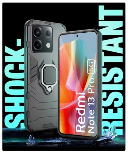 Image of WOW IMAGINE Shock Proof Back Case Mobile Cover for Xiaomi Mi Redmi Note 13 Pro 5G | Poco X6 5G | Back Cover Case (Tough Armor | Hybrid PC + TPU | Ring Holder & in-Built Kickstand | Black)