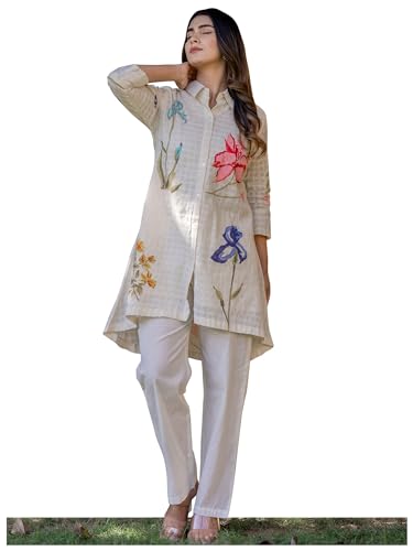 Image of INDO ERA Women's Cotton Ethnic Co-Ord Set | Kurta Pant Set | Stylish Cotton Suit Set for Women,10123