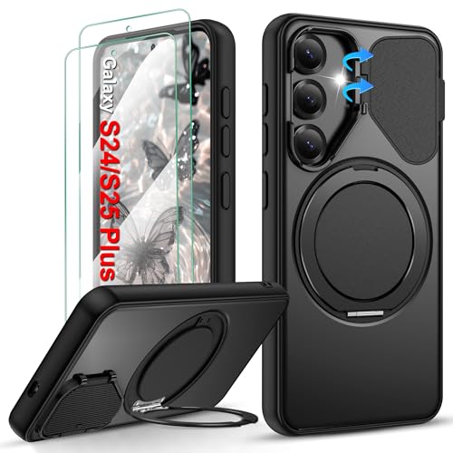 Gritup for Samsung Galaxy S25 Plus Case: S24 Plus Cases with 2PCS Screen Protector [Flip Camera Lens Cover] [Magnetic Stand] Military-Grade Drop Protective Cover for S25 Plus/S24 Plus -Black