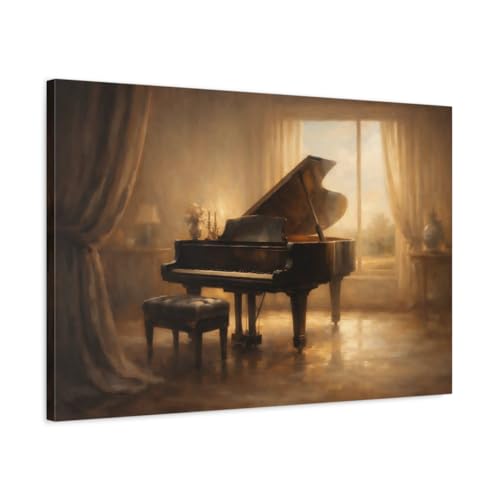 Toile murale piano à queue vintage marron or décoration murale salon 75x50