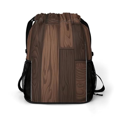 Drawstring Gym Backpack with Shoe Compartment And Wet Pocket, 28L Lightweight Waterproof Dark Brown Style Sports Backpack for Workout Swim Beach Travel String Bag for Men Women