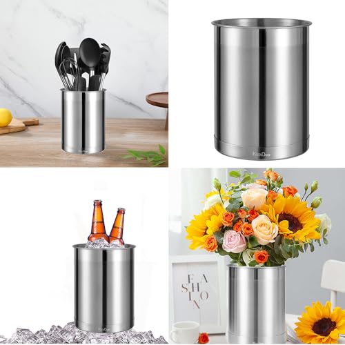 KSENDALO 2 Pack Utensil Crock, 6.6inch Cooking Utensil Holder Stainless Steel Container for Kitchen Counter,Metal Kitchen Spoon Spatula Cutlery Tool Holder Organizer, Silver (2 Pack) by KSENDALO - Image 5