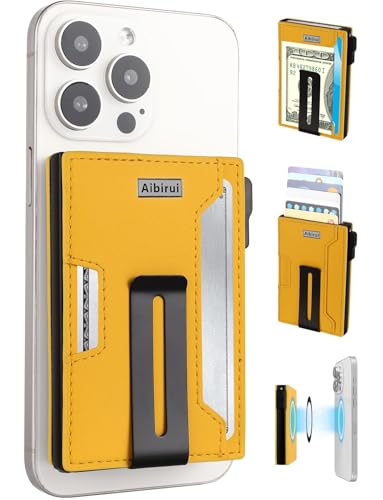 Image of Wallet for men,Magsafe Wallet with Money Clip,Ridge Wallets for Men | Magnetic wallet for iPhone 17 /16 /15 /14 /13 /12 Series,Card Holder(8 Cards & Bills), Aluminum & Microfiber Leather,Yellow