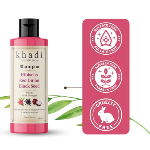 Image of Khadi Hibiscus Onion Black Seed Shampoo | Reduces Hair Fall & Strengthens Roots | Khadi Natural Shampoo for Women & Men | Sulfate, SLS & Paraben Free 210 ml