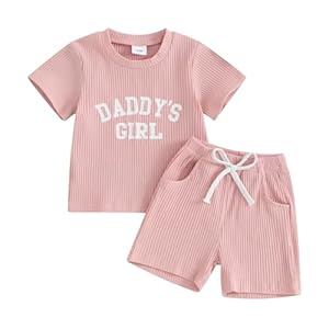 2Pcs Newborn Baby Girl Outfits Daddy’s Girl Knitted Short Sleeve T-Shirt Tops Shorts Pants Set Toddler Summer Clothes