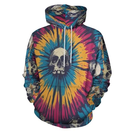 Sweat à capuche homme crâne imprimé 3D tie-dye bleu avec poche