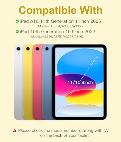 Hamile for iPad 11th 10th Generation Case with Keyboard - 7 Colors Backlit Wireless Detachable Folio Keyboard Cover with Pencil Holder for iPad 11-inch A16 2025 10th Gen 10.9 Inch 2022 (Yellow)