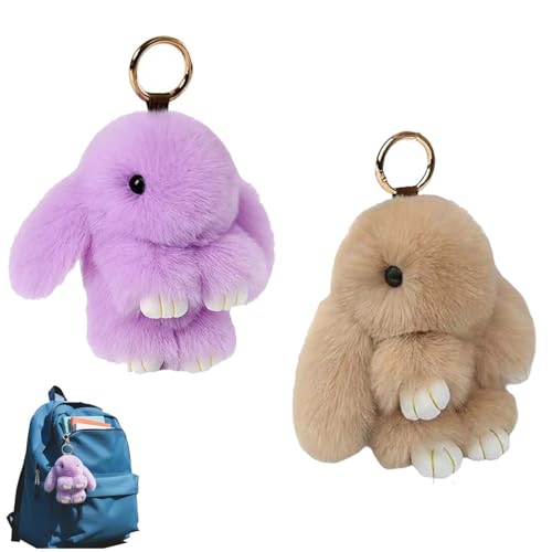 Ahaimy 2 Pièces Pendentif Lapin Doux, Peluche Porte clés Moelleux, Lapin à fourrure Keychain, Pendentif sac de poupée en peluche, Porte clés de Lapin à...