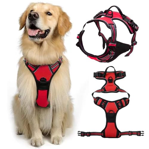HTTDSLF Pettorina Cane Taglia Grande, Pettorina per Cani Anti Tiro Riflettente, Imbracatura Robusto e Regolabile per Addestramento Passeggiate, Rosso, XL