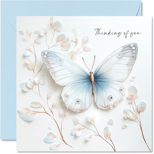 Stuff4 Tarjetas de condolencias – Mariposa – Tarjeta de condolencias florales mínimas, tarjetas de duelo para adultos, tarjeta de felicitación de flores de 145 mm