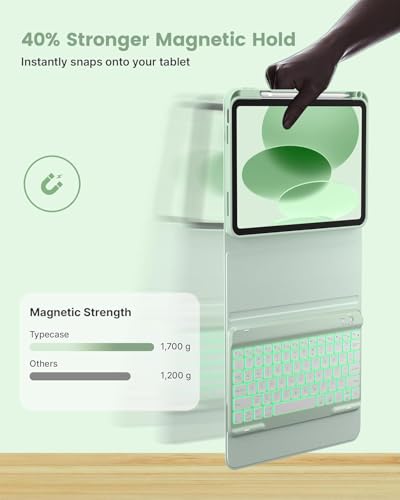 Image of typecase Folio Keyboard Case for iPad A16 (11th) & iPad 10th Gen 10.9 inch (2022), Magnetic Wireless Detachable Keyboard, 7-Color Premium Backlight, Thin & Light, Pencil Holder-Matcha Green