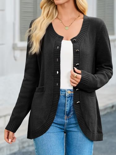 Saodimallsu Womens Button Down Cardigan Sweaters Long Sleeve Crew Neck Knit Casual Loose Sweater Coat with Pockets4