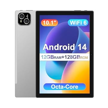 ATMPC Tablet De 10 Polegadas Android 14 Com Processador Octa Core, 12 Gb Ram, 128 Rom, 1 Tb Expansível, Tela Sensível Ao Toque Ips 1280X800, Bateria 6000 Mah, Wifi 6, Bt 5.4, Câmera Dupla (Sliver)