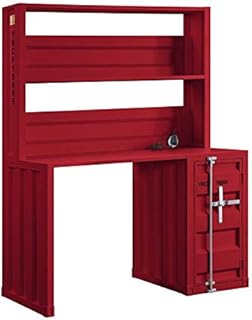 BOWERY HILL Modern Metal Desk and Hutch with Storage in Red