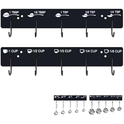 SoeKoa Premium Measuring Cups and Spoons Hanging Rack, Measuring Cup Organizer Rack Suitable for Kitchen Hanging Cups and Spoons, Including Screw and Adhesive Mounting, Cups and Spoons Rack 2pcs Cover