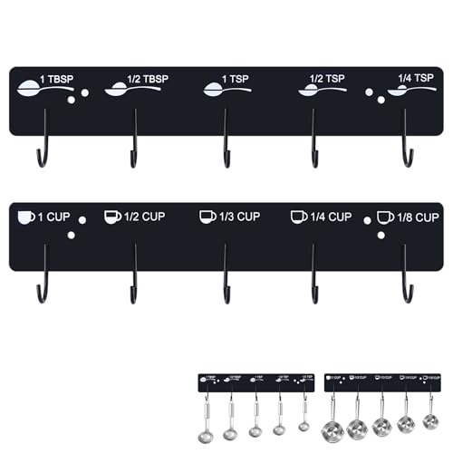SoeKoa Premium Measuring Cups and Spoons Hanging Rack, Measuring Cup Organizer Rack Suitable for Kitchen Hanging Cups and Spoons, Including Screw and Adhesive Mounting, Cups and Spoons Rack 2pcs