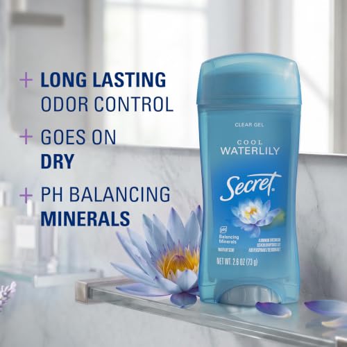 Secret Antiperspirant Deodorant for Women, Cool Waterlily Scent, 2.6 oz | 72HR Sweat & Odor Protection | Clear Gel Formula | pH Balanced & Pro-Hyaluronic Acid | Gentle on Skin | Instant Freshness - image 2