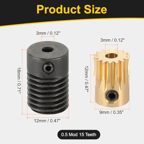 QUARKZMAN Worm Gear Set 15T 0.5 Modul 15:1 Übersetzungsverhältnis Rechtslauf Antriebsgetriebe Rad Reduziergetriebe Übertragungsteil (Messingrad 3mm Bohrung #45 Stahlstange 3mm Bohrung)