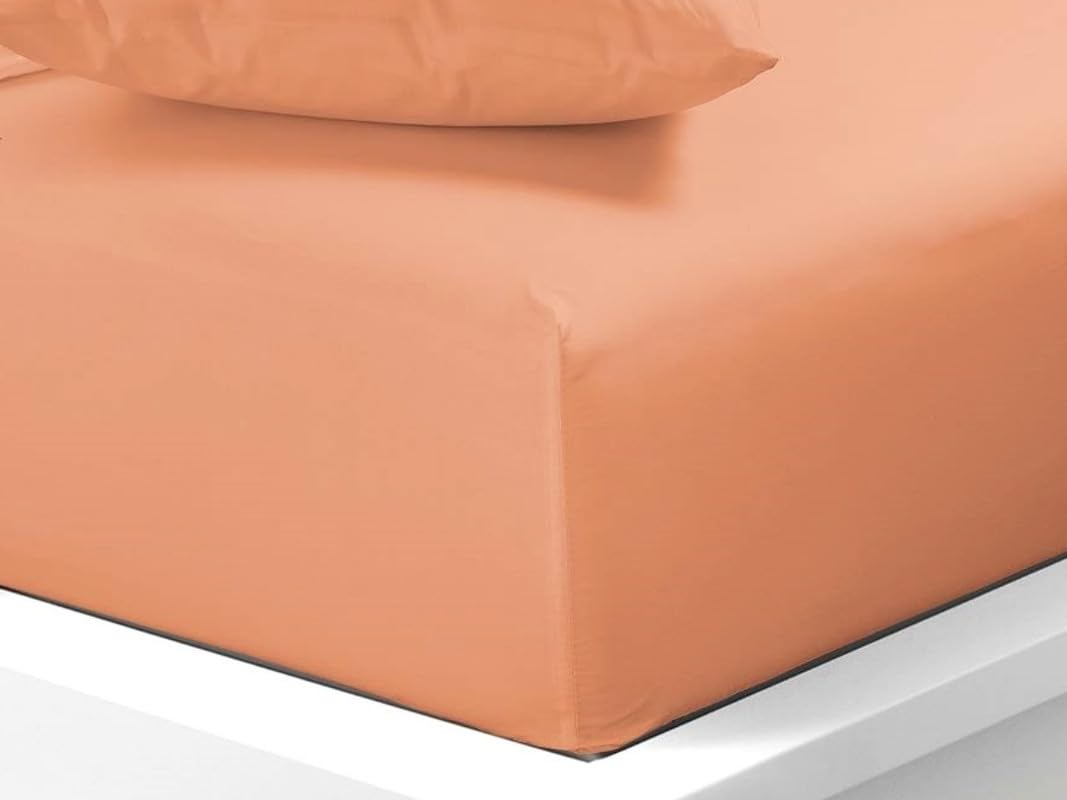 Fitted Sheet 40cm Extra Deep Pocket Double size Peach Easy Care Poly Cotton, Soft, Wrinkle-Free (D peach)