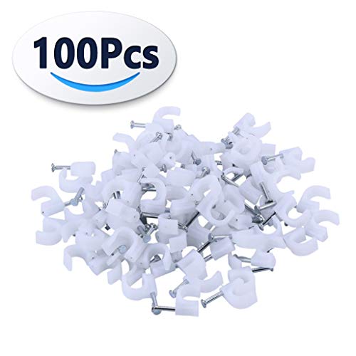 Round Ethernet Cable Wire Clips 100 Pieces - Xinca Electrical Cable Staples Cable Nail Cable Management Rg6 Rg59 Cat5E Cat6 Cat7 Rj45 Hdmi Dvi Vga Cables - (White 8Mm) #TOP1