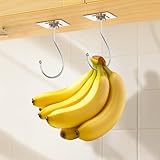 2er-Set Platzsparende Klar Transparente Faltbare Bananenhaken mit Selbstklebendem Haftpad (7kg Tragkraft), rückstandsfrei für Unterbauschrank - Bananen frisch halten-Multifunktionaler großer Haken