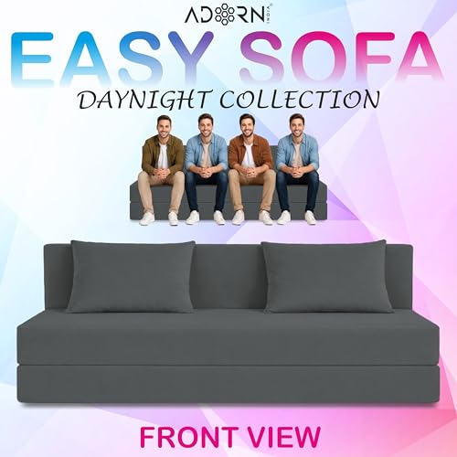 Adorn India Easy 4 Seater Sofa Cum Bed | Velvet Fabric | Dark Grey | Plain Design | 6x6 Ft | Comfortable Seating | Washable Cover | Perfect for Home & Office - image 2