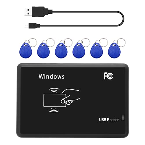 RFID Lector de Tarjetas sin Contacto AYWHP EM4100 125KHz EM Inteligentes Proximidad ID Card Reader con 5pcs Llaveros RFID para Windows 2000, 2003, XP, Windows 7/8/10