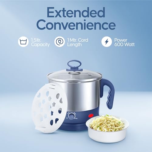 Image of Longway Multipurpose Electric Kettle 1.5 litre, 3 Heating Modes Stainless Steel Body with Glass Lid, kettle for hot Water, Milk, Tea and Coffee, Noodles, Soup, Rice, Egg Boiling | Gray & Silver