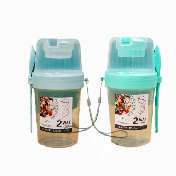 PAXTOR Modern Minimalist 2 Pack Overnight Oats Container with Spoon, Airtight Travel Cereal Bowl and Milk Container, 14 cm (L) x 4 cm (H), BPA-Free, Dishwasher Safe, Work, School, Travel