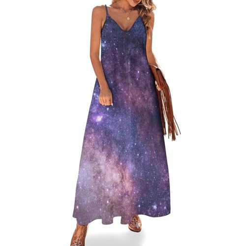 Robe longue robe maxi pour voyages et plage d'été sans manches violette
