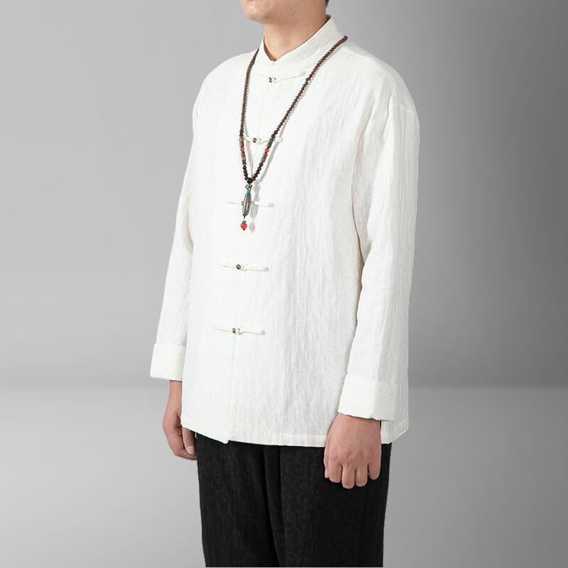 Chemise style chinois homme en lin et coton pour look rétro décontracté - 3