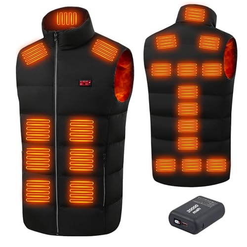 GuKKK Chaleco Calefactable para Mujeres Hombres, 20000mAh Chaleco con Calefacción Eléctrica USB, Carga Chaqueta Calefactora 21 Zonas de Calentamiento, Chaleco Térmico Ajustable con 3 Temperatura(XL)