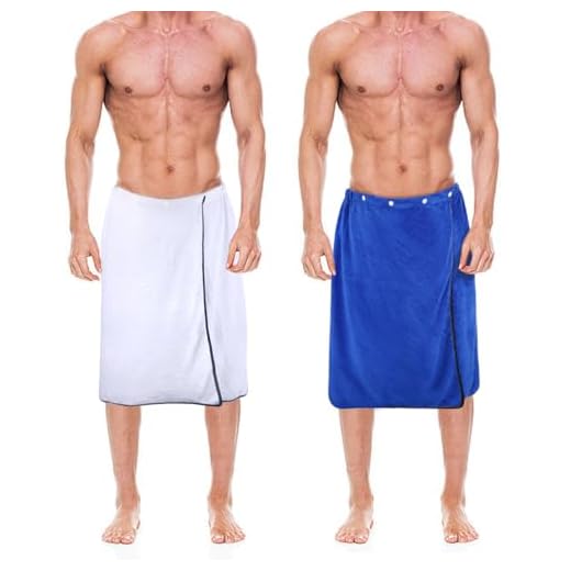 kilofly 2pc Men's Adjustable Shower Wrap Bath Towel with Snap Closure 27 x 55 inch