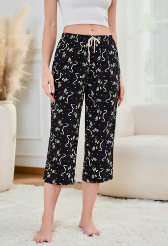 Image of PNAEONG 3 Pack Women Pajama Pants Capri Length Drawstring Pj Bottoms Sleep Lounge Pants with Pockets S-3XL