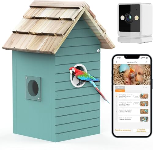 Smart Bird House with Camera, 4MP Birdhouse Camera for Outdoors, Watch Bird Nesting & Hatching in Real Time, AI Identify Bird Behavior & Create, DIY Ideal Gift Blue