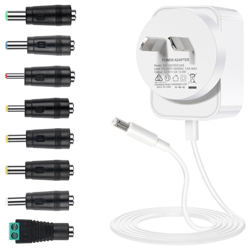YOSHINE Power Supply Adapter – Universal 12V 1A AC to DC Adapter with 8 Convert Plugs, SAA Listed Power Supply Converter Adapter for Diffuser Humidifier, LED Strip, Monitor, Router and More (1.5m)