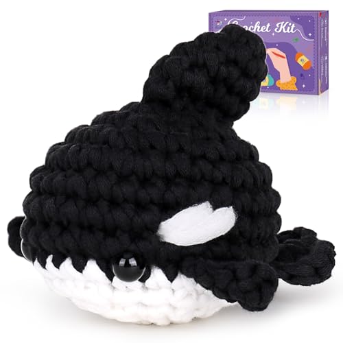 Image of Crochetta Crochet Kit for Beginners, Crochet Starter Kit w Step-by-Step Video Tutorials, Beginner Crochet Kit for Adults Kids Women Men Complete Kit Included (Killer Whale)