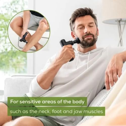 Image of Beurer German Engineering MG 79 Gentle Massage Gun with 3 Massage Heads & 3 Speed Settings | Lightweight Deep Tissue Muscle Massager for Pain Relief, Muscle Recovery & Everyday Relaxation | With storage Bag I Ideal for Home, Office & Travel Use I Black in color I 3 years Warranty
