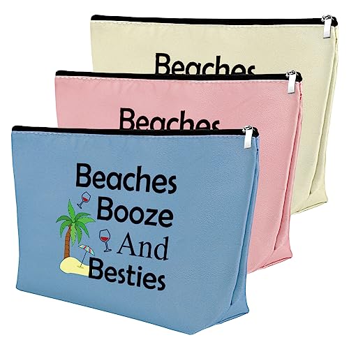 3Pcs Beach Lover Gifts Makeup Bag Funny Vacation Gifts Beach Gifts for Women Cosmetic Bag Beach Themed Gifts for Women Besties Birthday Christmas Graduation Gift for Beach Lover Travel Makeup Pouch