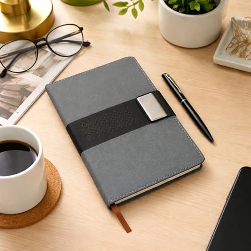 Image of 2 in 1 Diary with Pen Set for Men and Women, Leather Notebook Diary & Metal Pen Birthday Gifts for Husband, Brother, Father New Year Corporate Gift for Employee Gift Set (Grey)