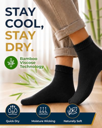 Image of Pembrook Bamboo Viscose Diabetic Socks for Women & Men - 6 Pairs Ankle Socks for Swollen Feet | Neuropathy Socks