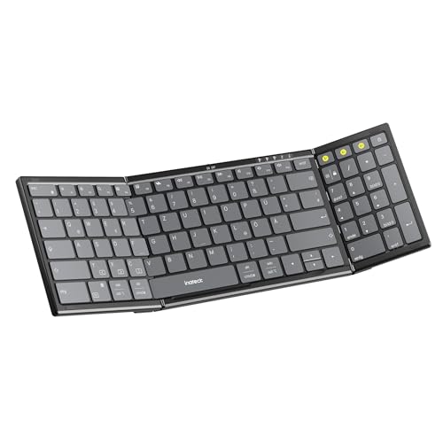 Inateck Faltbare Tastatur Kabellos,Klappbare Tastatur mit Ziffernblock mit 3 Kanälen,AI-Key,mit Ständer und Tasche,für iPad iPhone Mac Android Windows,Nomad N0135