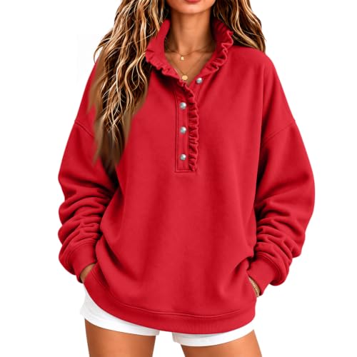 Mock Neck Sweatshirt Women Long Sleeve Ruffle Trim Oversized Sweatshirt - image 2