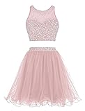 Nina Tulle Two Pieces Keyhole Beading Sash Prom Homecoming Dress Blush 12