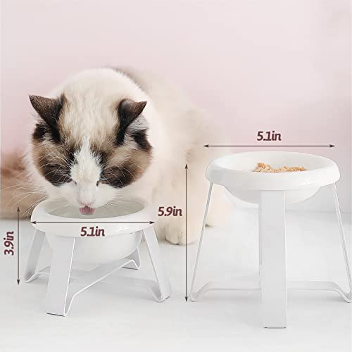 Kathson Ceramic Dog Bowls With Stand, Single Elevated Cat Puppy Bowl For Indoor Cats Ceramict Raised Cat Food Water Bowl 18 Oz Cat Anti Vomit Feeding Dishes For Kitty Dishwasher Safe White #TOP4