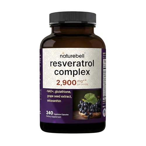 NatureBell Resveratrol Complex - 240 Vegetarian Capsules - Made with Resveratrol, NAD, Glutathione & More - Healthy Aging & Antioxidant Support - Hear