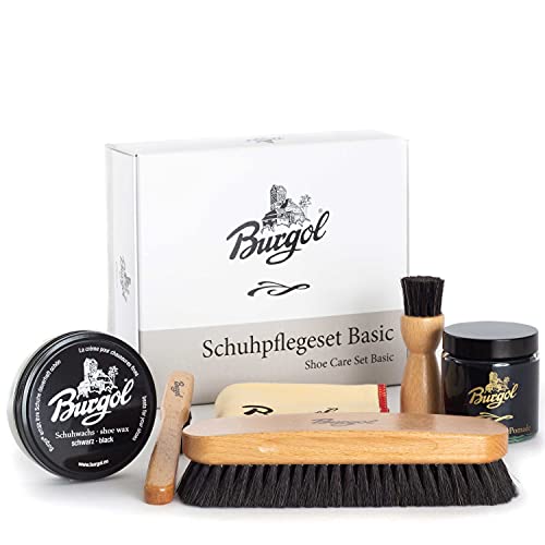 Burgol Schuhpflegeset Basic mit Schuhpomade, Schuhwachs, Rosshaarbürsten und Poliertuch: Farbe: Schwarz Cover